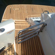 A wooden deck on a boat.