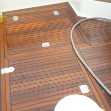 A wooden floor on a boat.